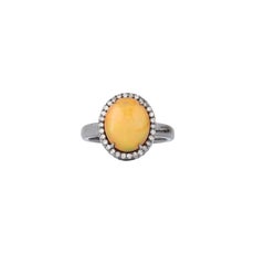 Moderner Solitärring aus Silber mit 2,9 Karat Opal und Diamanten, Indien