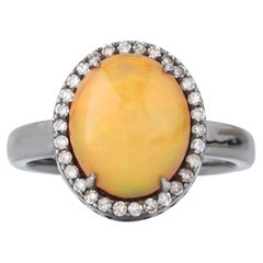 Modern 2.9ct Opal and Diamond Solitaire Ring in Silver, India