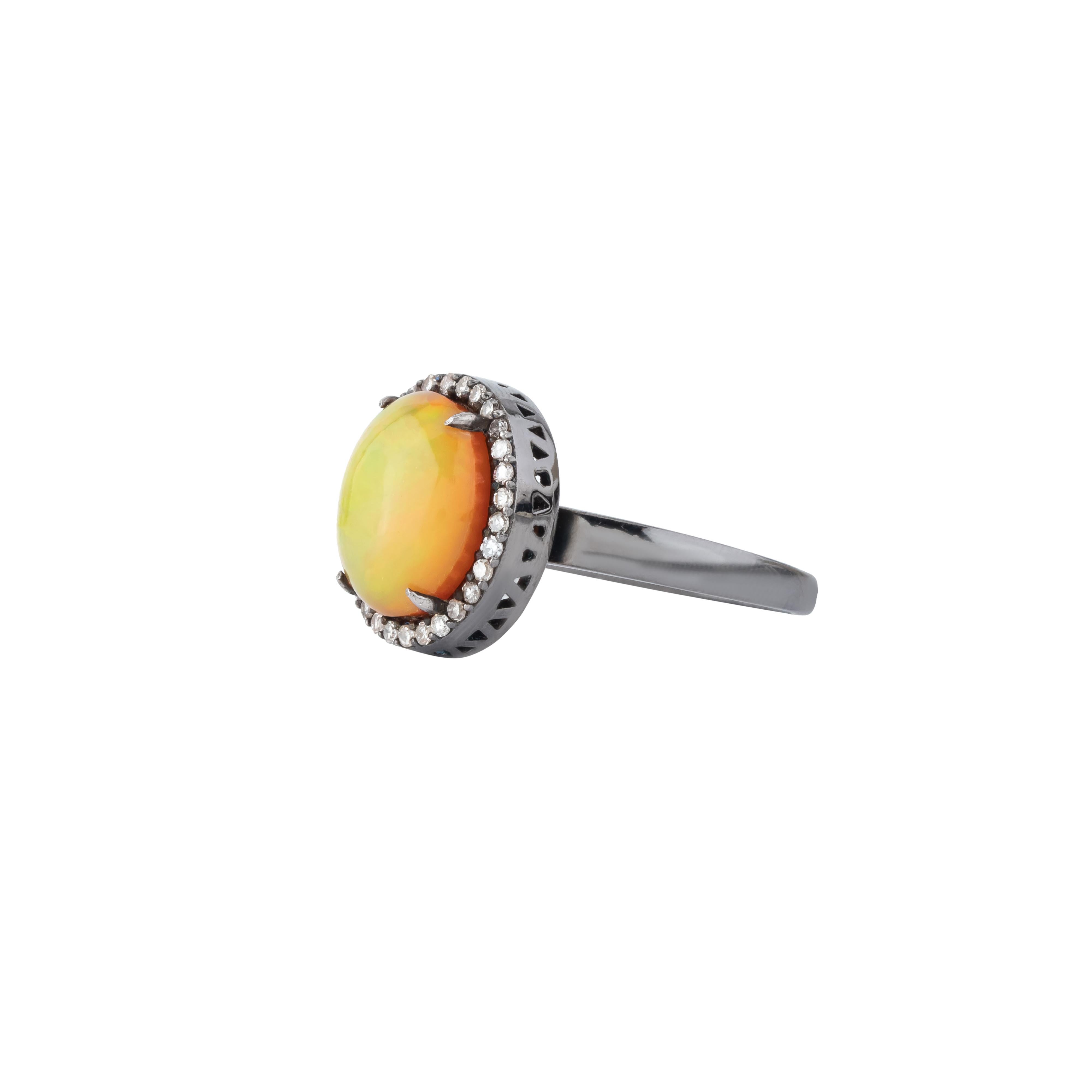 Round Cut 2.9 Carat Diamond and Opal Solitaire Ring For Sale