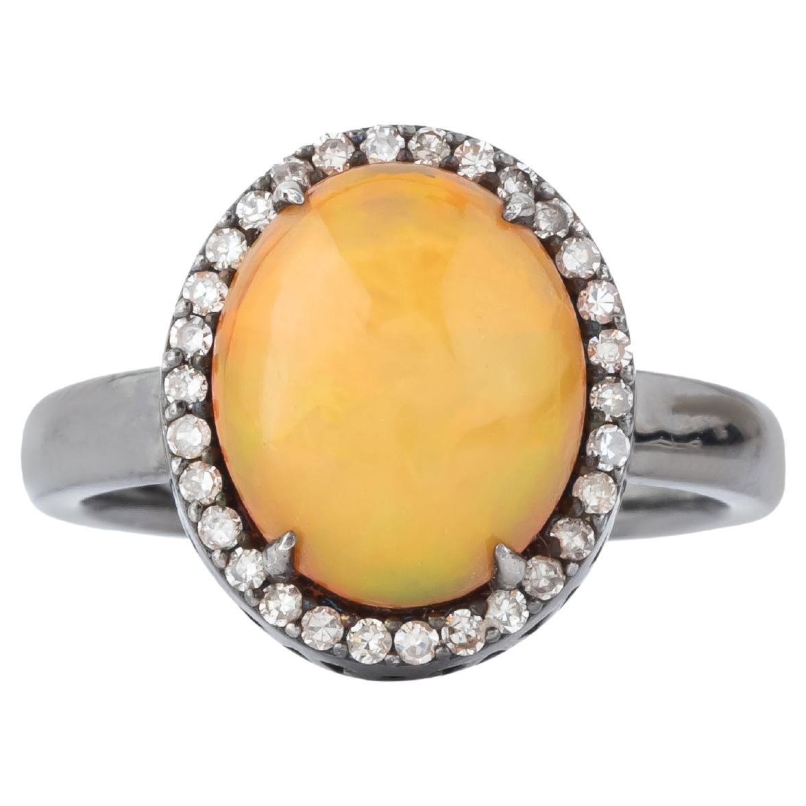 2.9 Carat Diamond and Opal Solitaire Ring For Sale