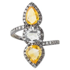 2.9 Carat Diamond and Yellow Sapphire Three Stone Ring
