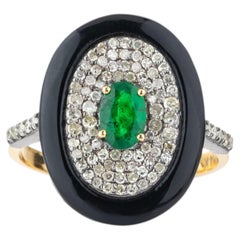 Contemporary 2.9ct Diamond Emerald Onyx Fashion Ring, Silver, India
