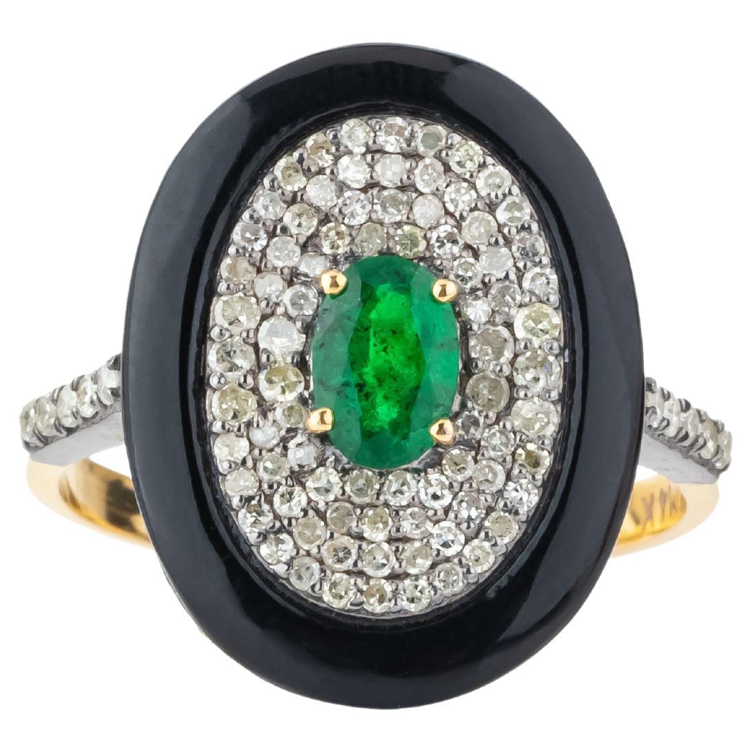 2.9 Carat Diamond, Emerald and Onyx Fashion Ring