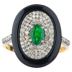 2,9 Karat Diamant, Smaragd und Onyx Mode Ring