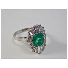 18K Gold 3 CT Natural Emerald and Diamond Antique Art Deco Style Engagement Ring