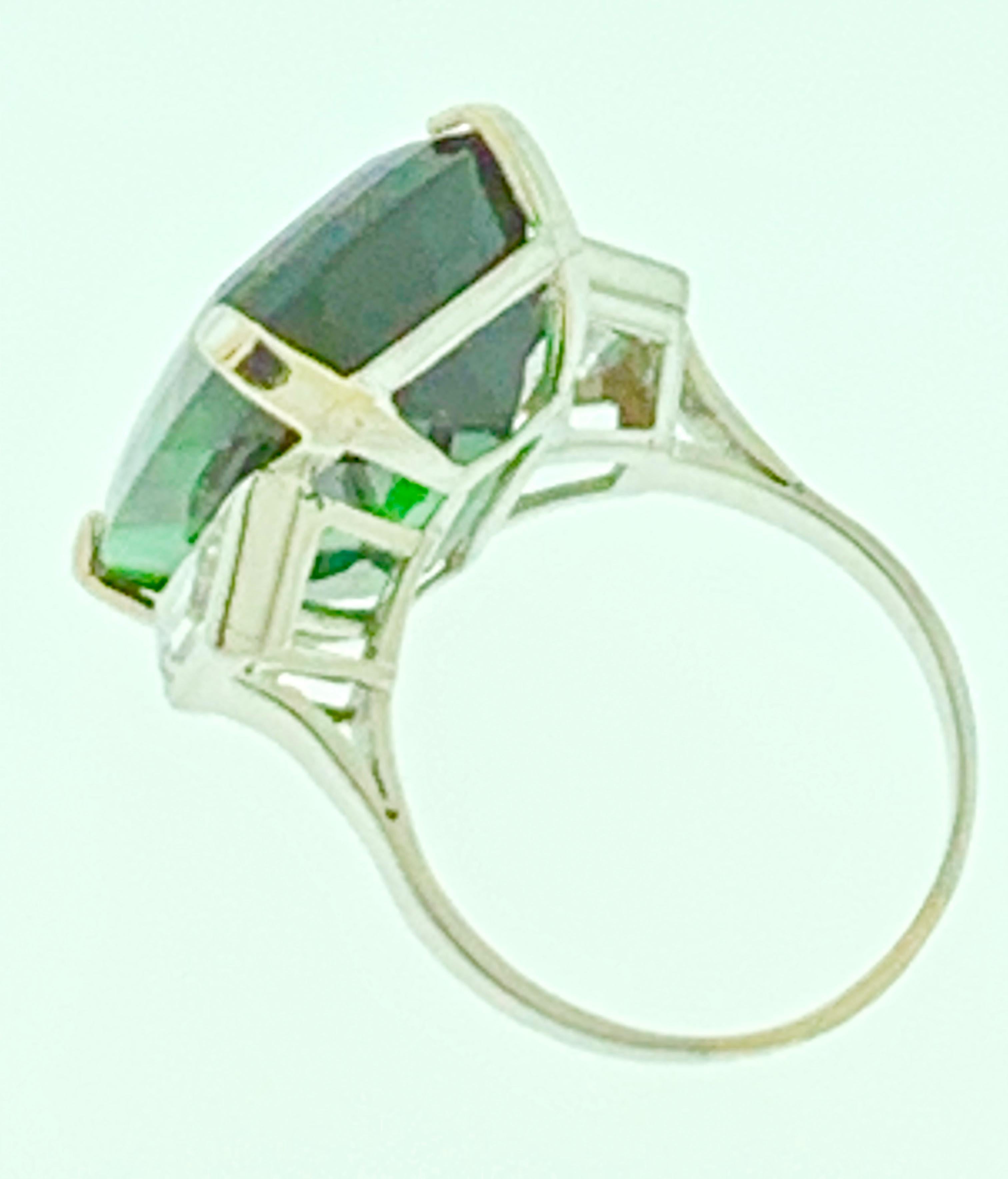 29 Carat Green Tourmaline and Solitaire Diamond Cocktail Ring Platinum Estate 2