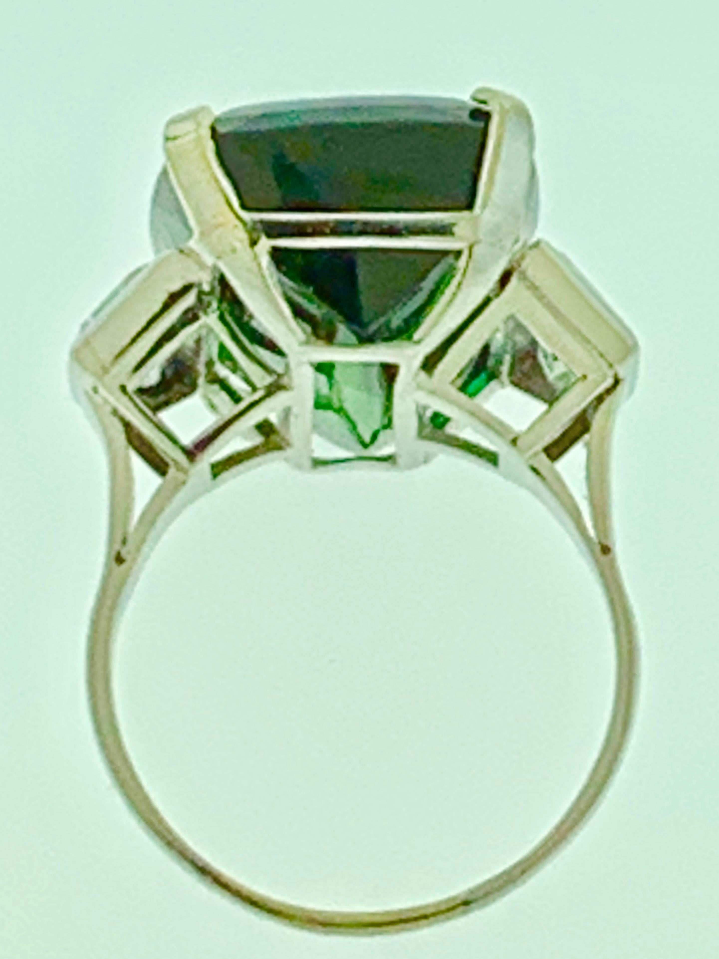 29 Carat Green Tourmaline and Solitaire Diamond Cocktail Ring Platinum Estate 3