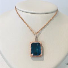 29 Carat London Blue Topaz & 1/2 Carat Diamond Pendant Enhancer in 14k Rose Gold