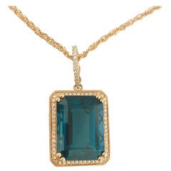 29 Carat London Blue Topaz & 1/2 Carat Diamond Pendant Enhancer in 14k Rose Gold