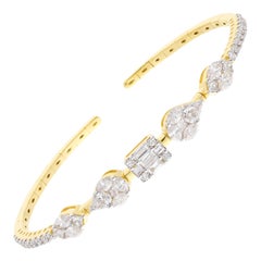 2.9 Carat Mixed Cut Diamond Cuff Bangle Bracelet 18 Karat Yellow Gold