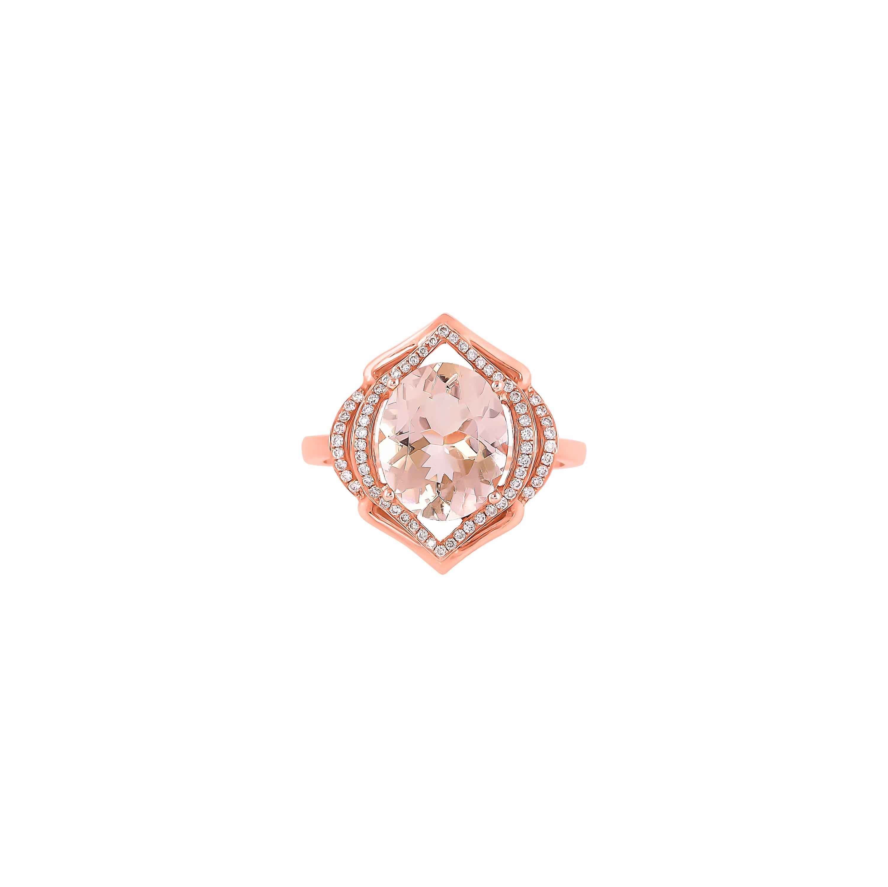 Taille ovale Bague en or rose 18 carats avec Morganite de 2,9 carats et diamants en vente