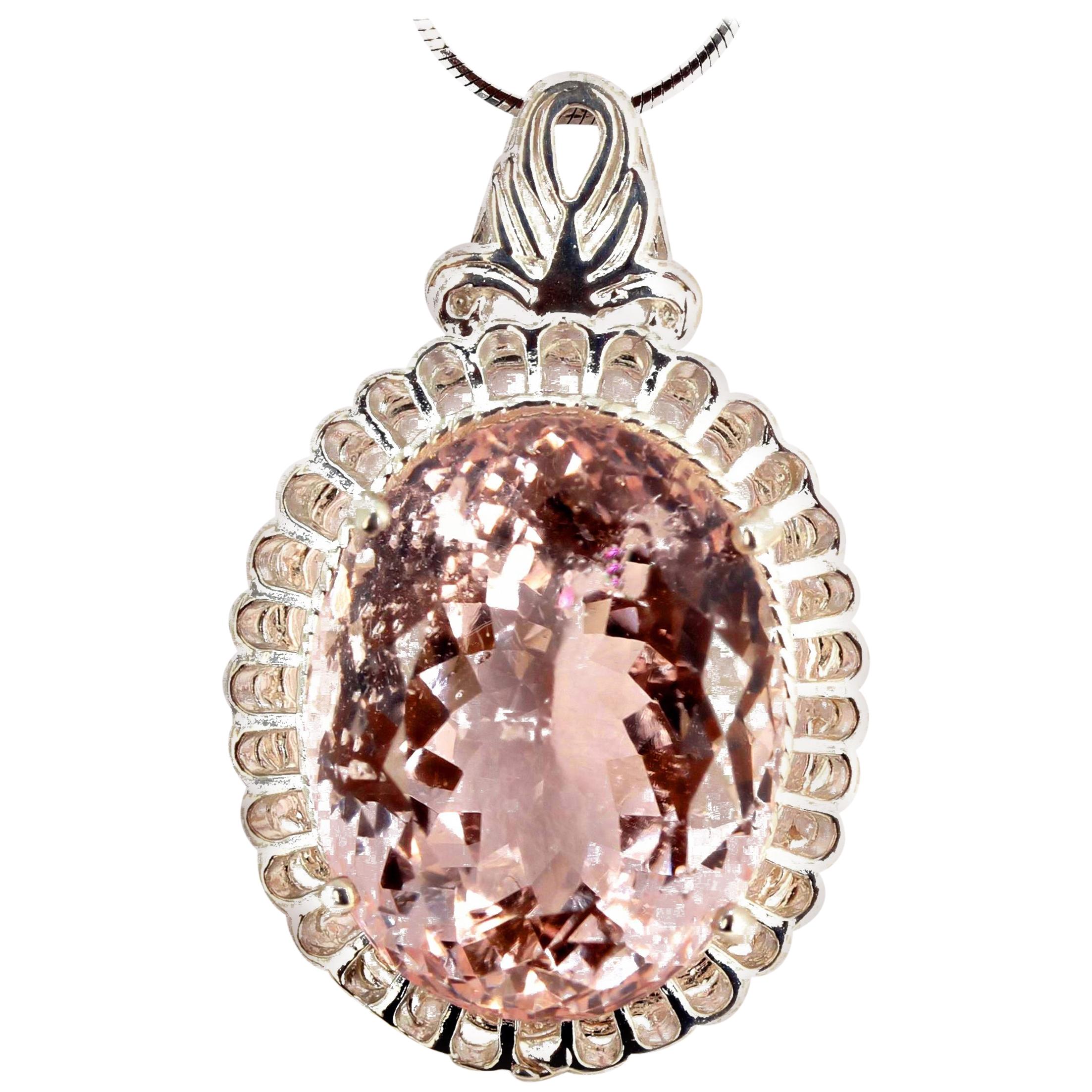 AJD Unusual Classic Large 29 Cts Morganite Sterling Silver Pendant For Sale