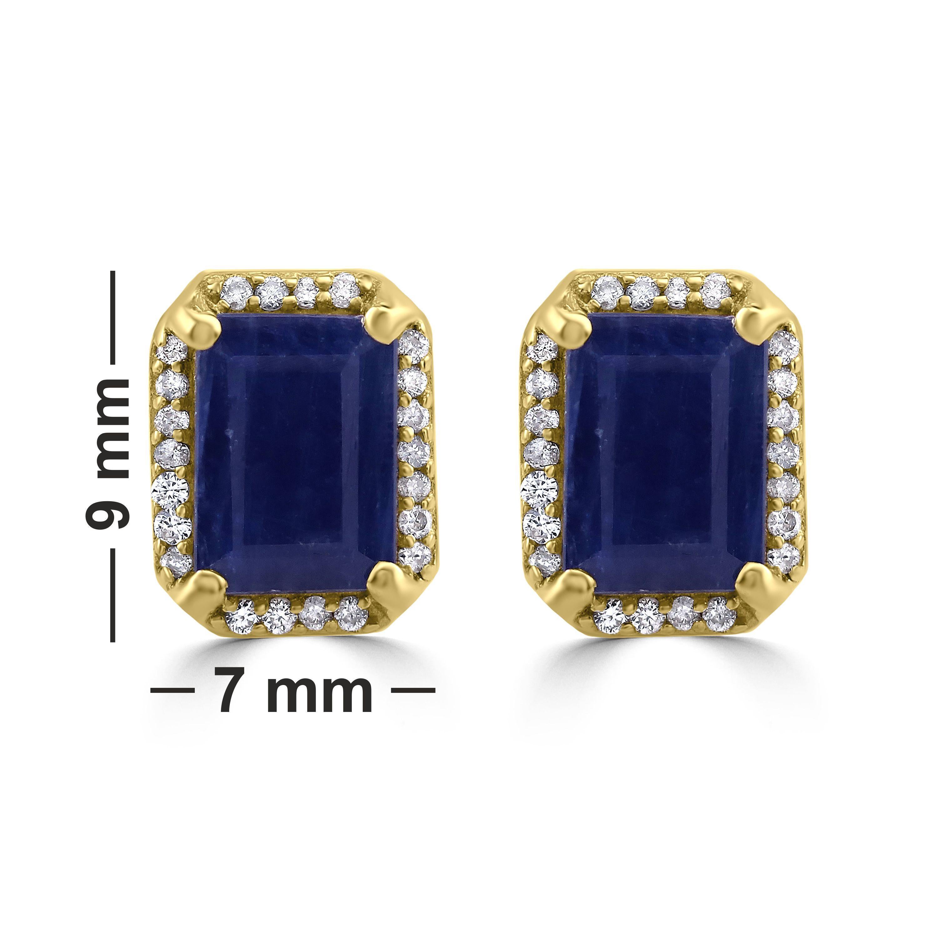 Gemistry 2.9 Carat Octagon Blue Sapphire Stud Earrings with Diamond in 14K Gold In New Condition For Sale In New York, NY