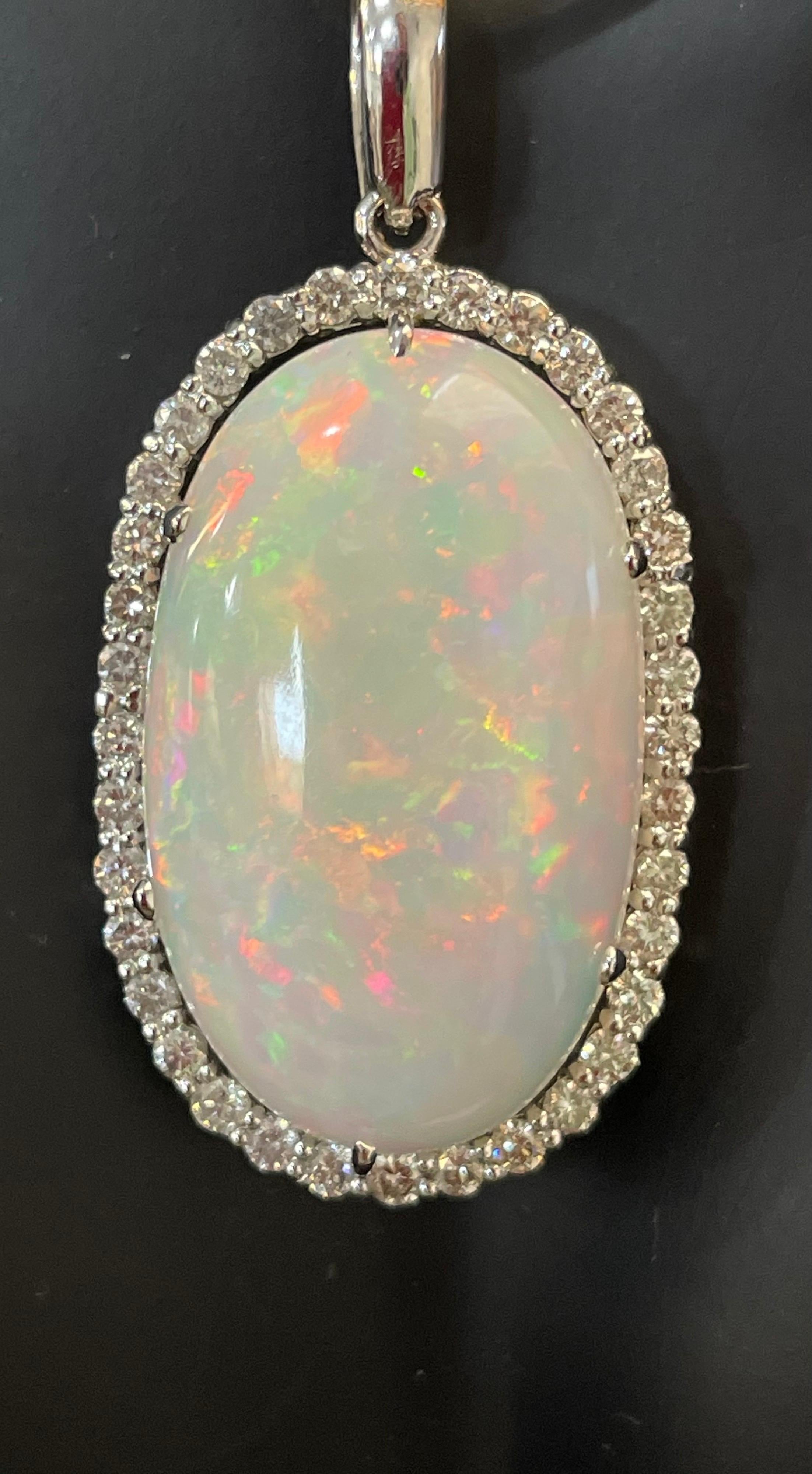 29 Carat Oval Ethiopian Opal and 2.5 Carat Diamond Pendant or Necklace 14K Gold 3