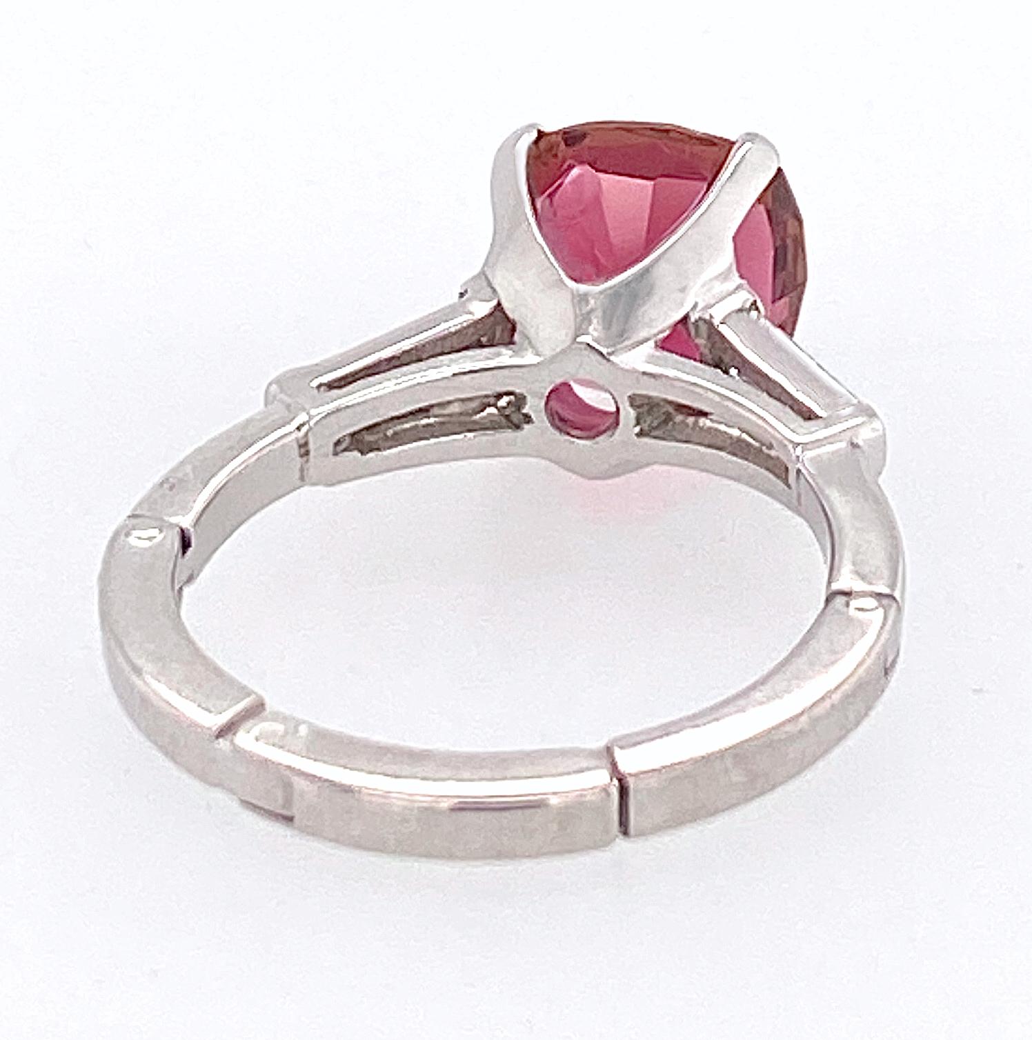 2.9 Carat Pink Tourmaline Engagement Ring with Baguettes in Platinum & Gold For Sale 3