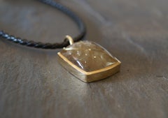 29 Carat Rutilated Quartz Crystal Cabochon in Gold Pendant Necklace by A. Leyser