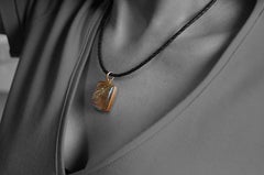 29 Carat Rutilated Quartz Crystal Cabochon in Gold Pendant Necklace by A. Leyser
