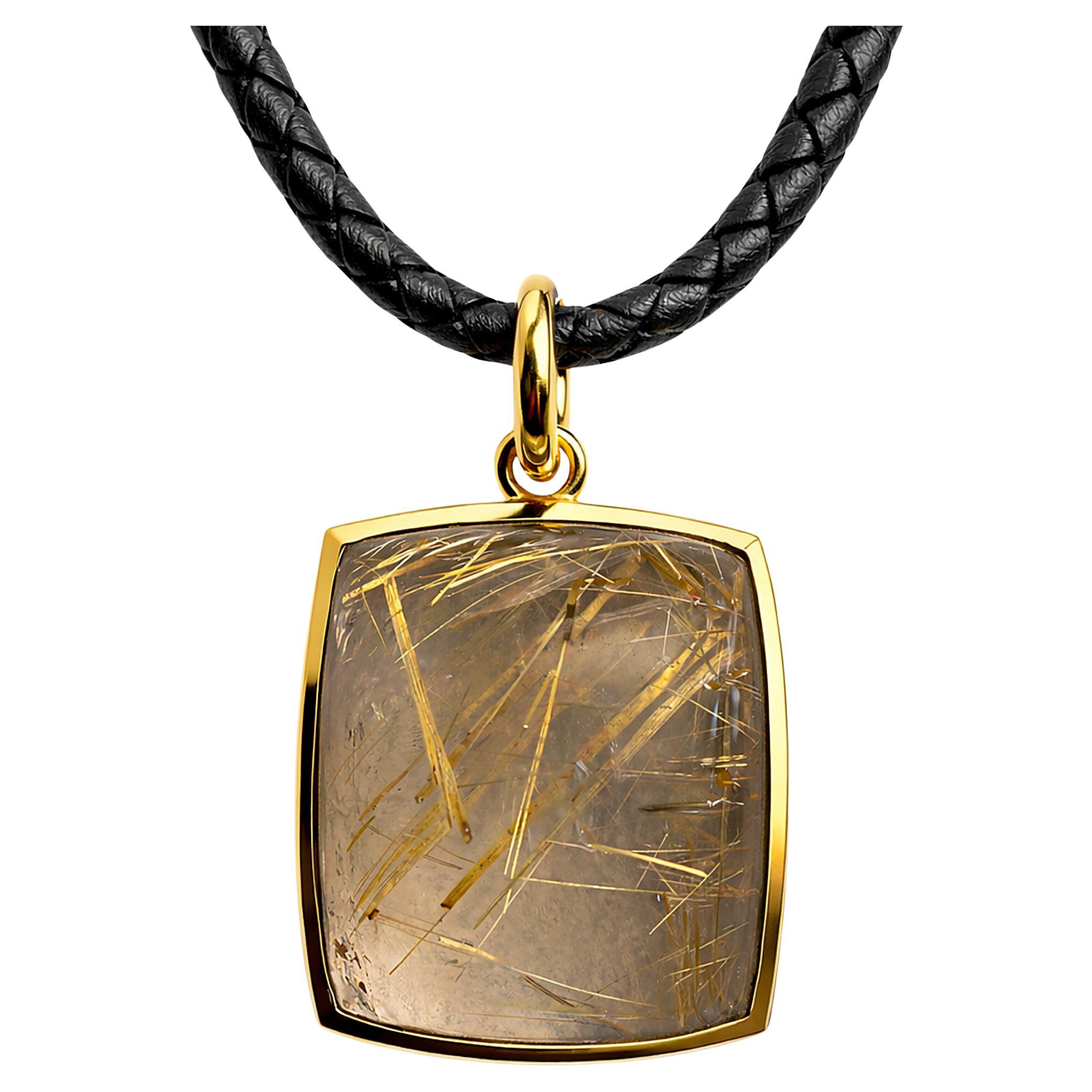 Collar Colgante de Oro con Cabujón de Cristal de Cuarzo Rutilado de 29 Quilates by A. Leyser en venta