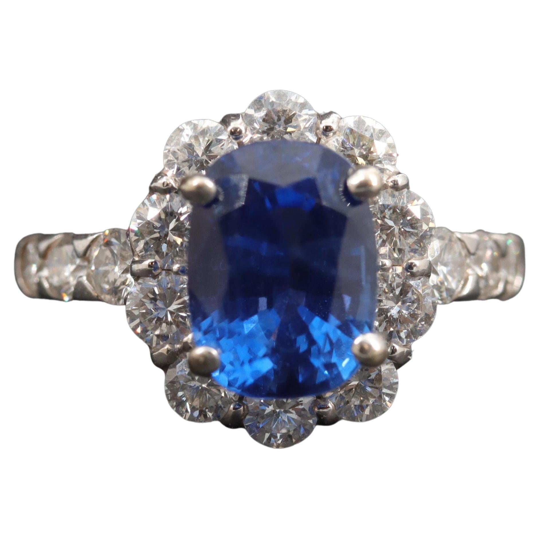 For Sale:  2.9 Carat Sapphire and Diamond Engagement Ring White Gold Sapphire Cocktail Ring