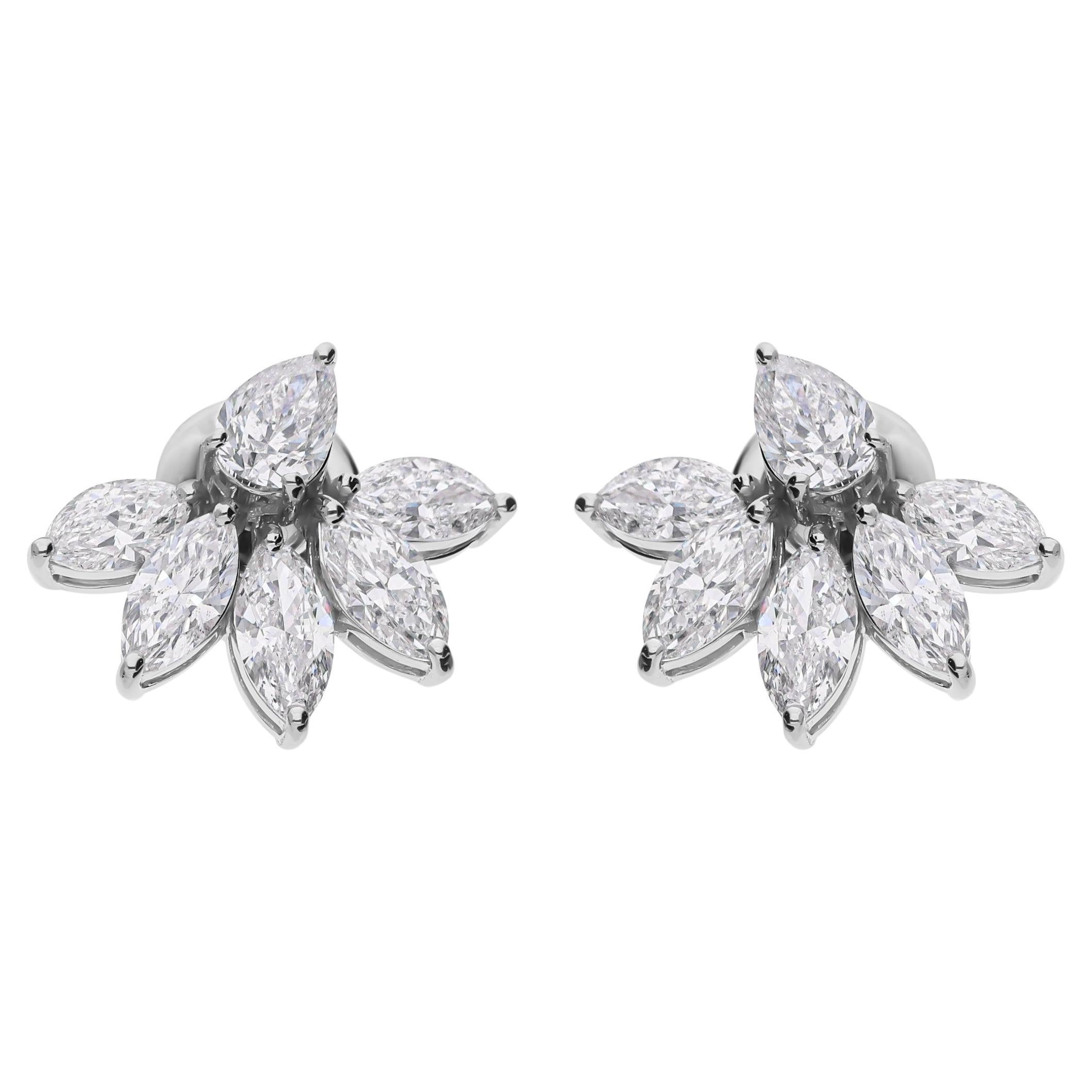 2.9 Carat SI Clarity HI Color Marquise Pear Diamond Earrings 18 Karat White Gold