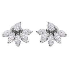 2.9 Carat SI Clarity HI Color Marquise Pear Diamond Earrings 18 Karat White Gold