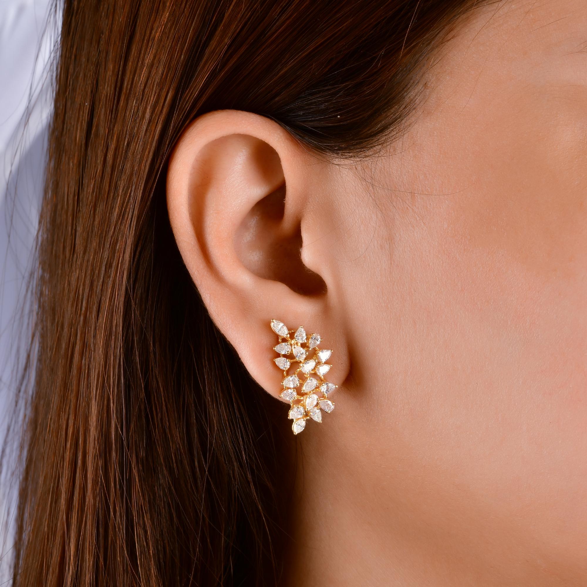 Modern 2.9 Carat SI Clarity HI Color Pear Diamond Earrings 14 Karat Yellow Gold Jewelry For Sale