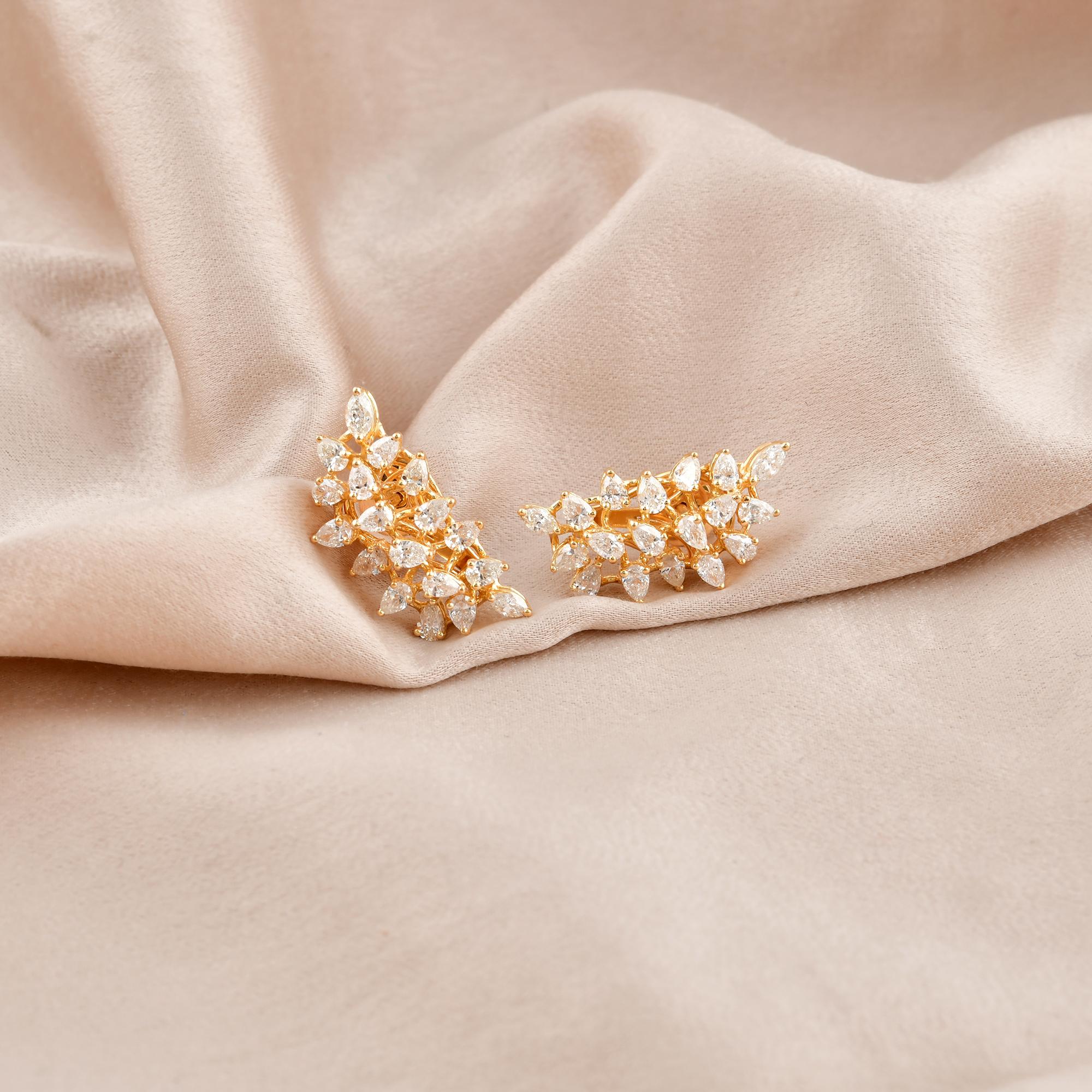 Pear Cut 2.9 Carat SI Clarity HI Color Pear Diamond Earrings 14 Karat Yellow Gold Jewelry For Sale
