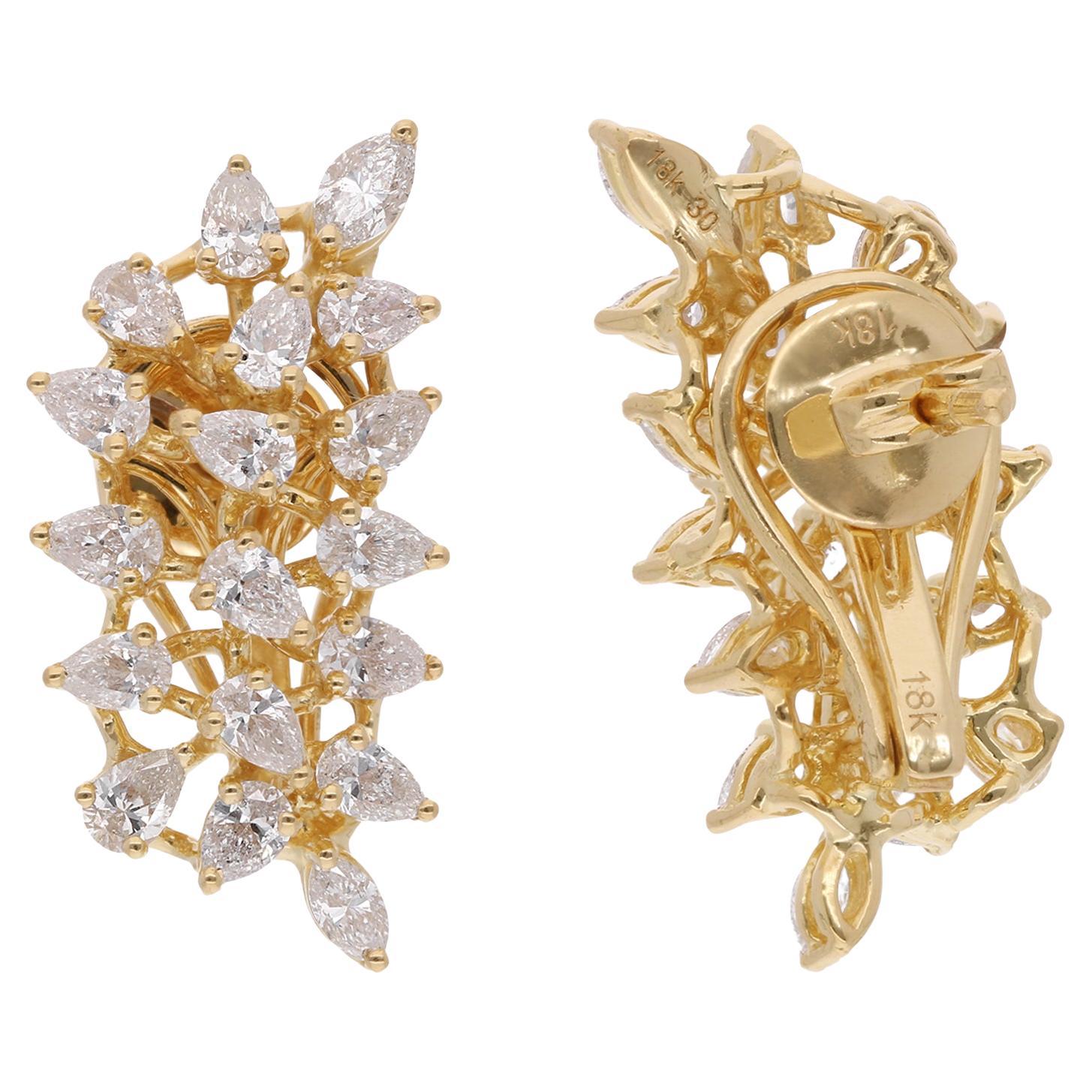 2.9 Carat SI Clarity HI Color Pear Diamond Earrings 18 Karat Yellow Gold Jewelry For Sale