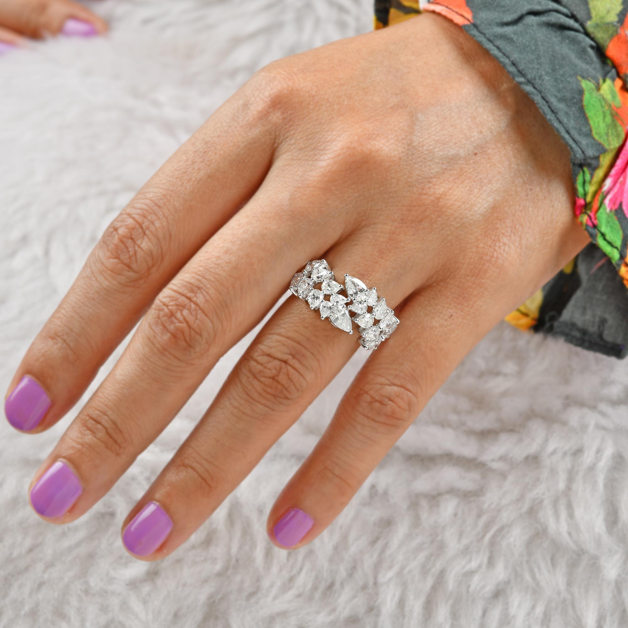 Modern 2.9 Carat SI Clarity HI Color Pear Diamond Wrap Ring 18 Karat White Gold Jewelry