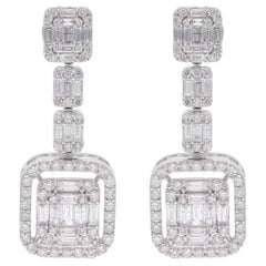 Orecchini pendenti con diamanti a grappolo da 2,9 carati SI/H Oro bianco 14 carati Gioielli di pregio