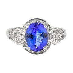 2.9 Carat Tanzanite and White Diamond Ring in 18 Karat White Gold