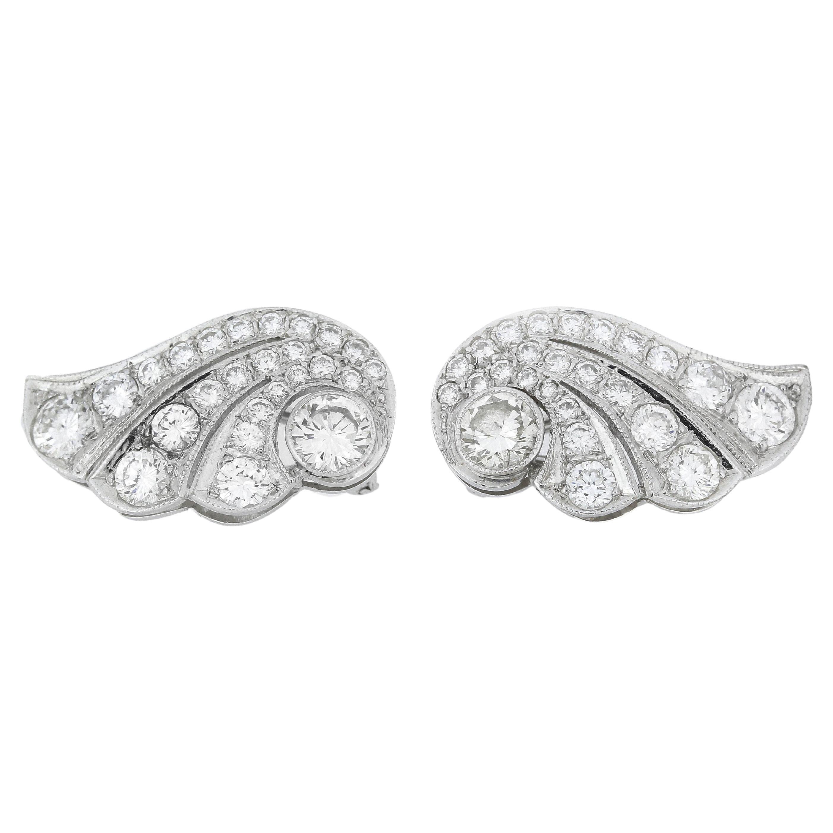 2.9 Carat White Gold Wing Diamond Earrings