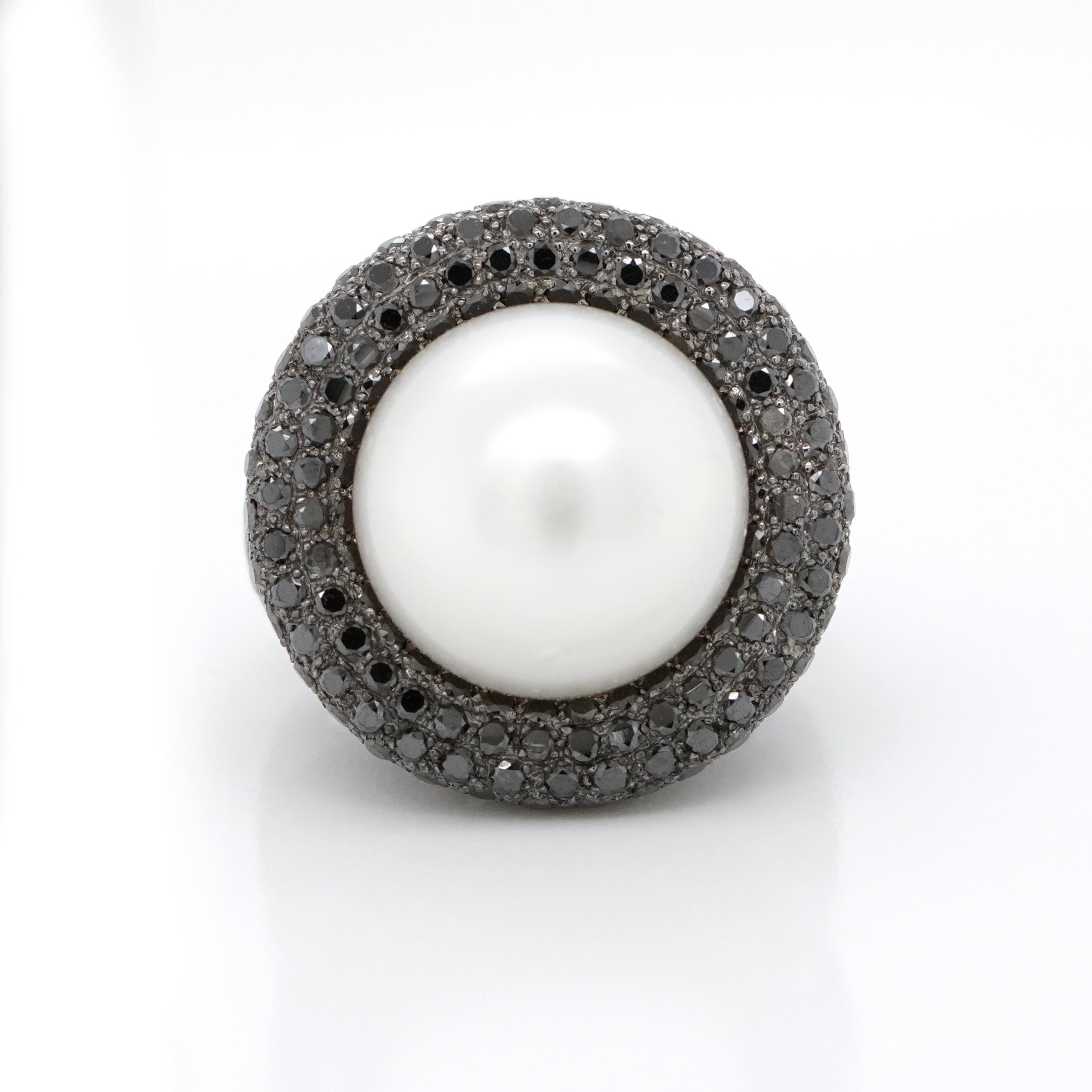 29 carats Pearl Black Diamond Cocktail Ring In New Condition For Sale In Yorba Linda, CA