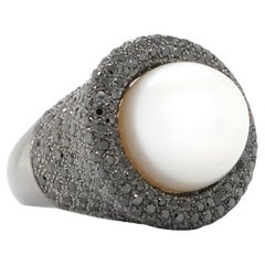 29 Karat Perle Schwarzer Diamant Cocktail-Ring