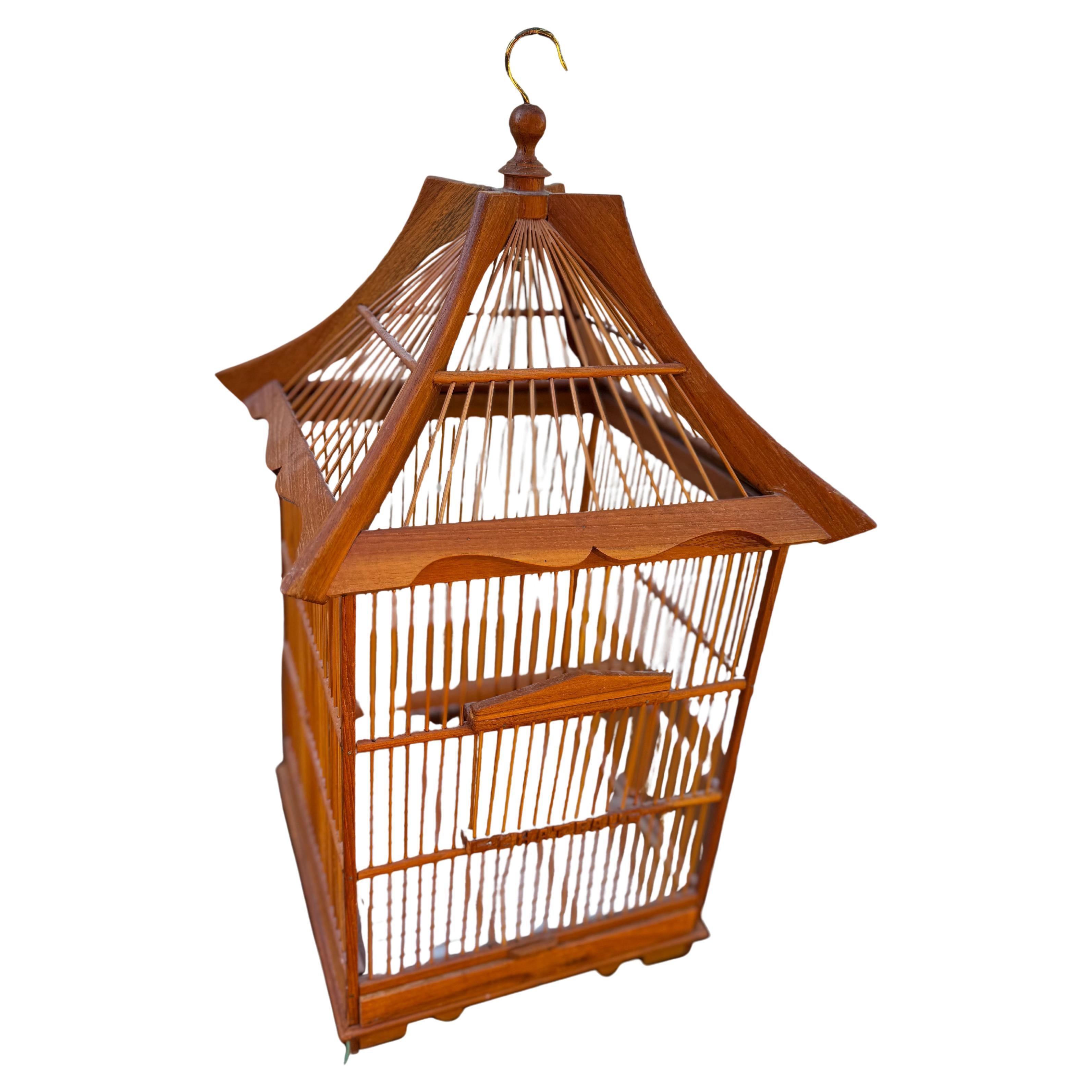 29" Chinese Export Style Wood Hanging Birdcage