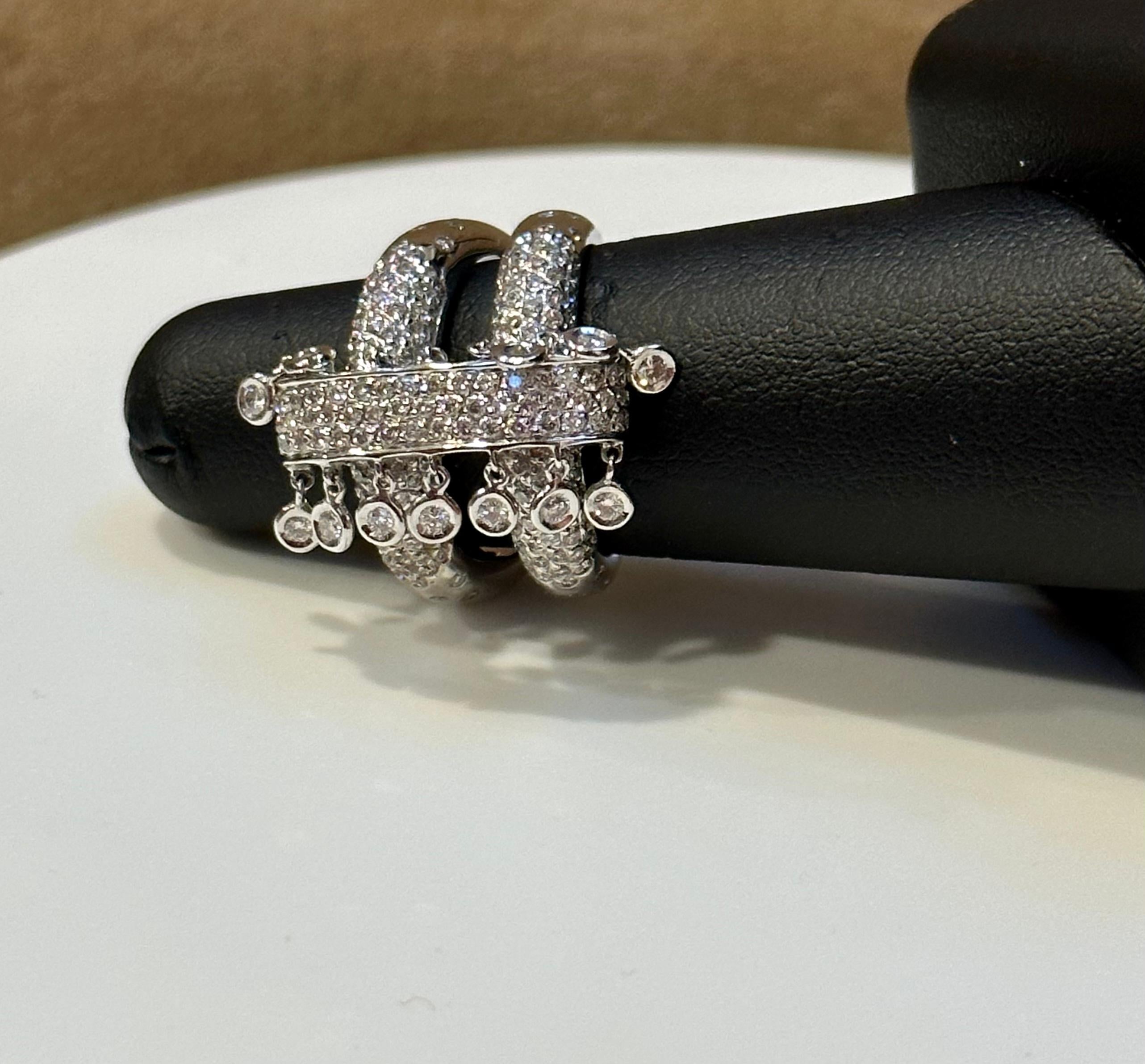 2.9 Ct Micro Pave Diamond 18 Karat White Gold  Hanging Diamond Ring Size 7 For Sale 11