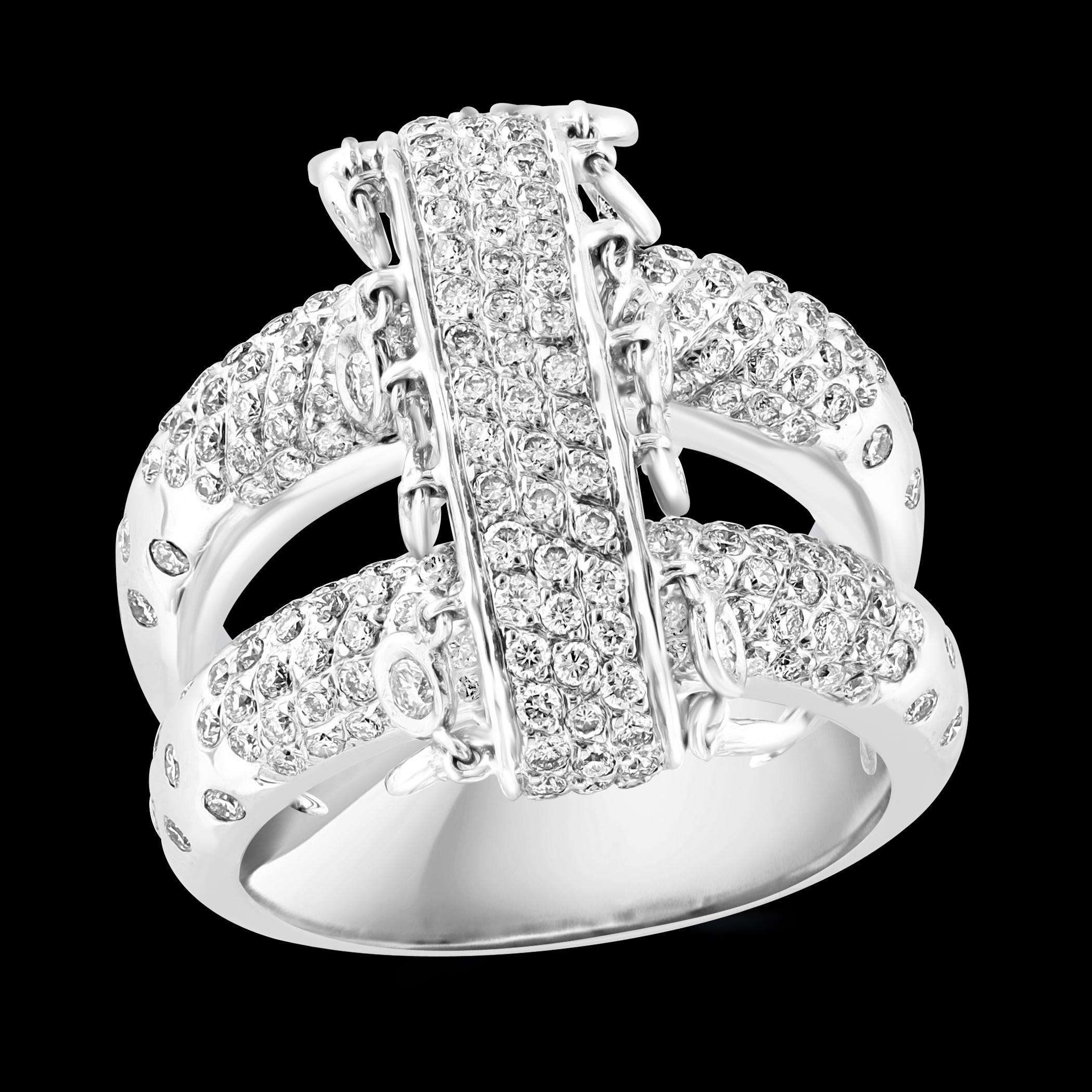 2.9 Ct Micro Pave Diamond 18 Karat White Gold  Hanging Diamond Ring Size 7 For Sale 14