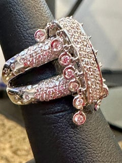 2.9 Ct Micro Pave Diamond 18 Karat White Gold  Hanging Diamond Ring Size 7