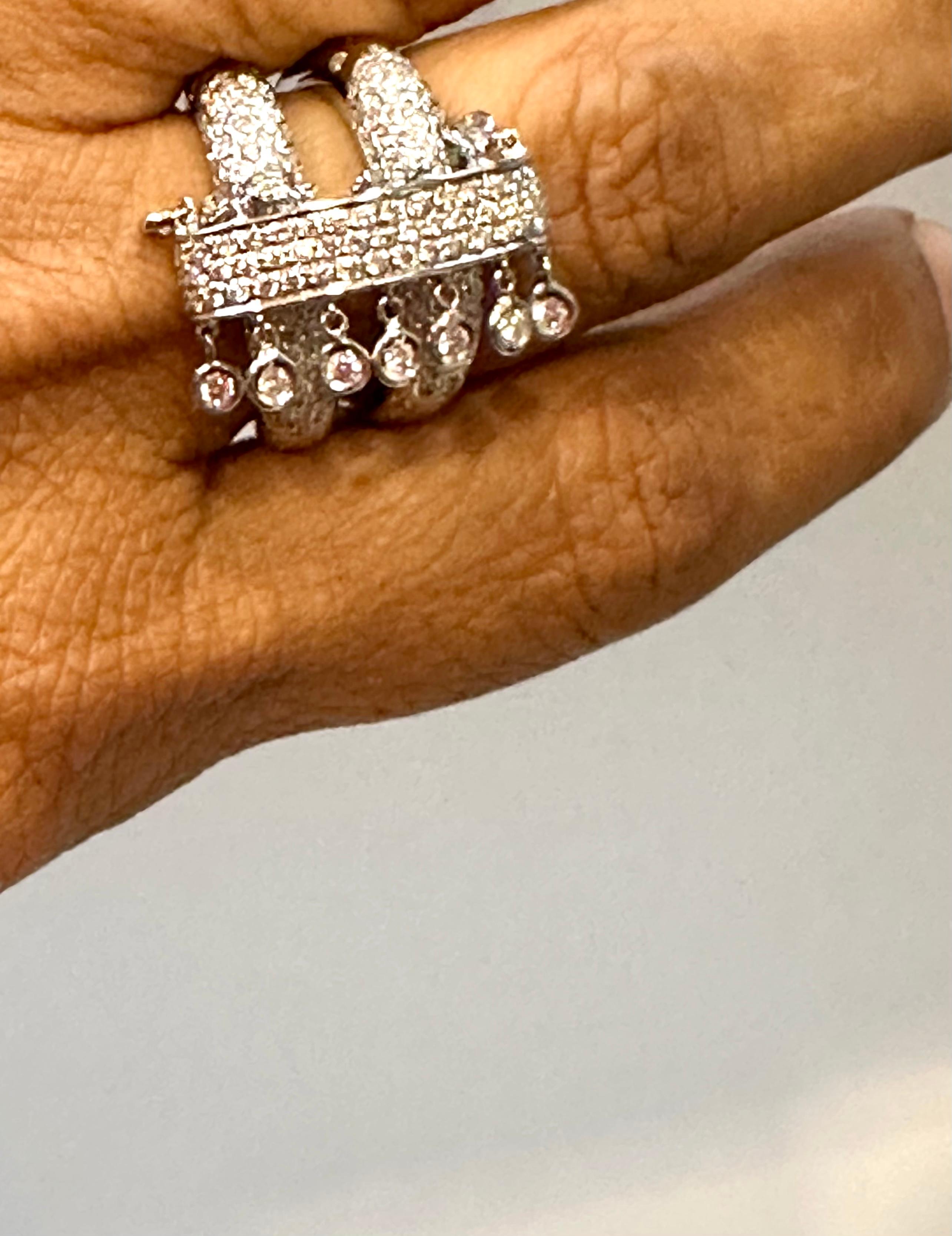2.9 Ct Micro Pave Diamond 18 Karat White Gold  Hanging Diamond Ring Size 7 In Excellent Condition For Sale In New York, NY