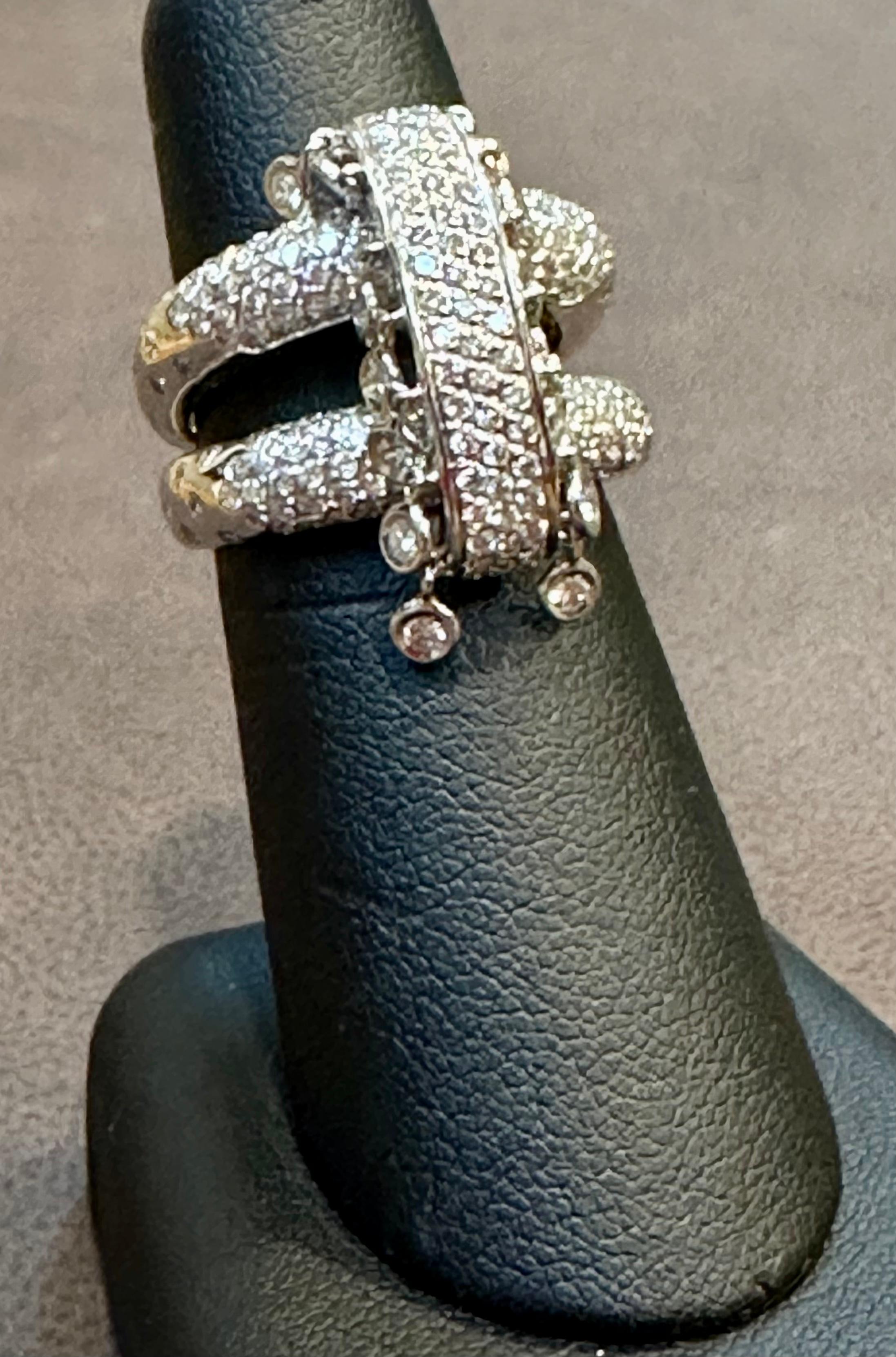 2.9 Ct Micro Pave Diamond 18 Karat White Gold  Hanging Diamond Ring Size 7 For Sale 1