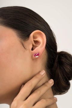 2.9 CT Pear Mozambique Ruby & Diamond Cluster Stud Earrings in 14k Yellow Gold