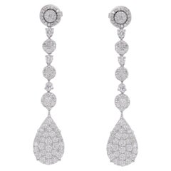 2.9 Ct SI Clarity HI Color Diamond Dangle Earrings 18 Karat White Gold Jewelry