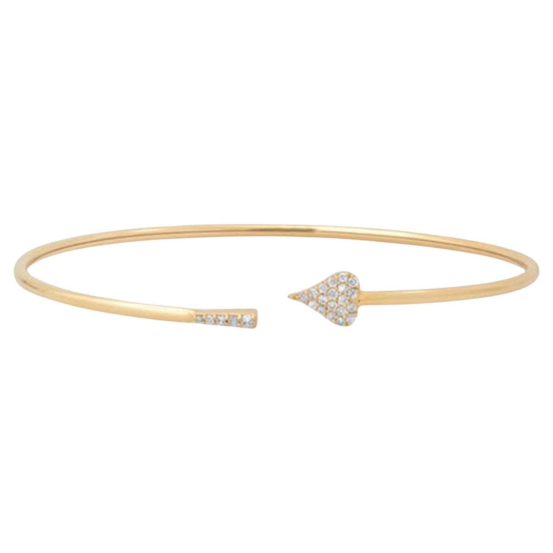 Twinkling Aura 14K (or 18k upon request) Yellow Gold Heart Shape Bangle Bracelet For Sale