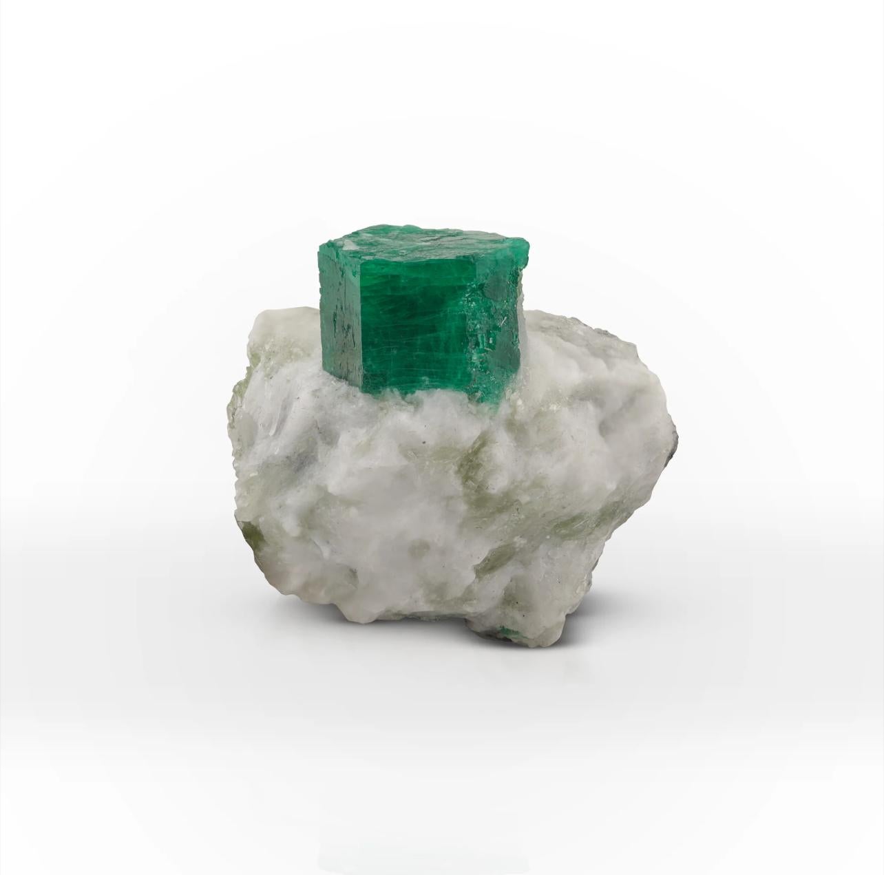 Pakistani 29 Grams Deep Green Emerald Crystal On White Matrix From Pakistan For Sale