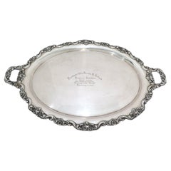 29 in - Sterling Silver Poole Vintage Floral Scroll Rim Oval Tray w/ Handles