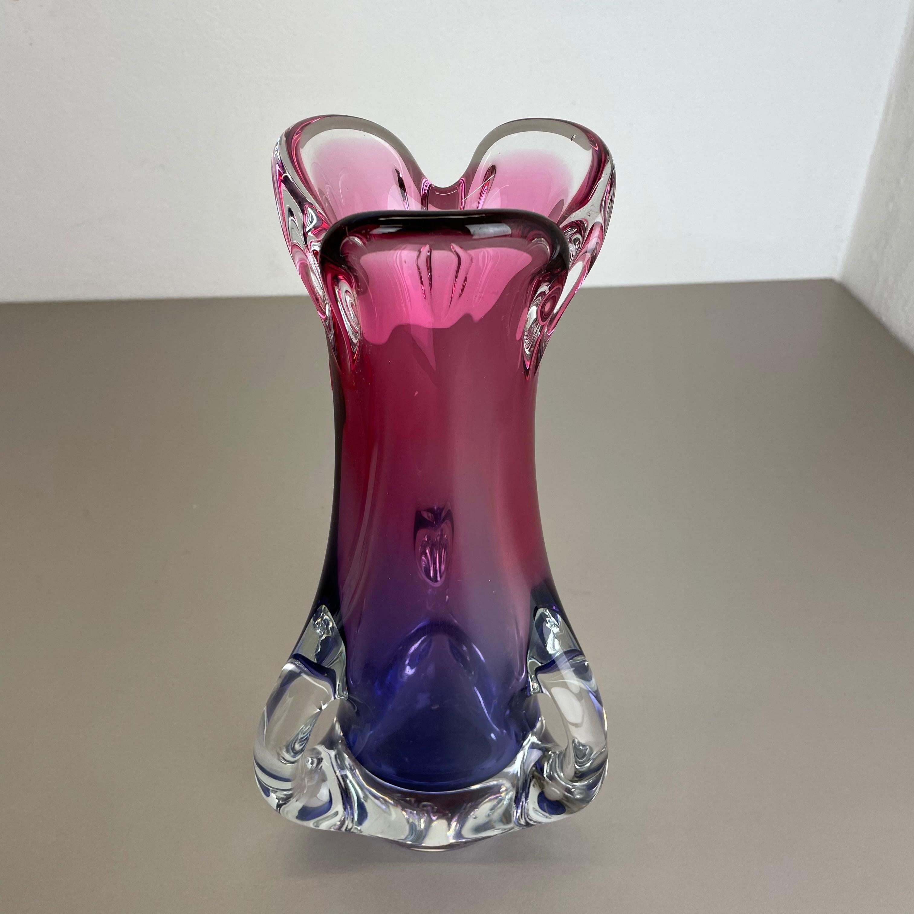 Mid-Century Modern 2.9 Kg Vintage Pink Purple Hand Blown Crystal Glass Vase by Joska, Germany, 1970 For Sale