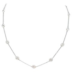 2.90 Carat 10 Station Diamond by The Yard Necklace 14 Karat White Gold