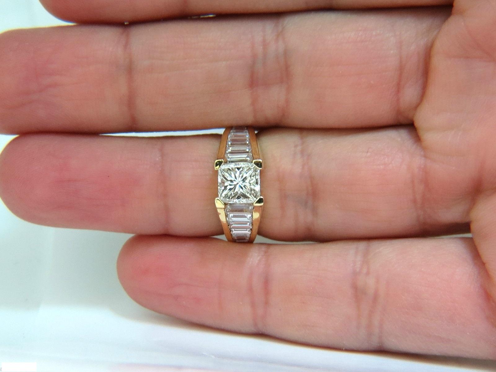 2.90 Carat 18 Karat Brilliant Princess Baguettes Diamond Ring Modern Deco Prime For Sale 1