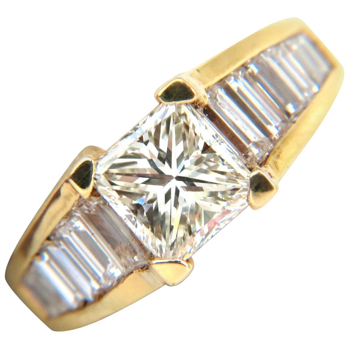 2.90 Carat 18 Karat Brilliant Princess Baguettes Diamond Ring Modern Deco Prime
