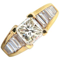 2.90 Carat 18 Karat Brilliant Princess Baguettes Diamond Ring Modern Deco Prime